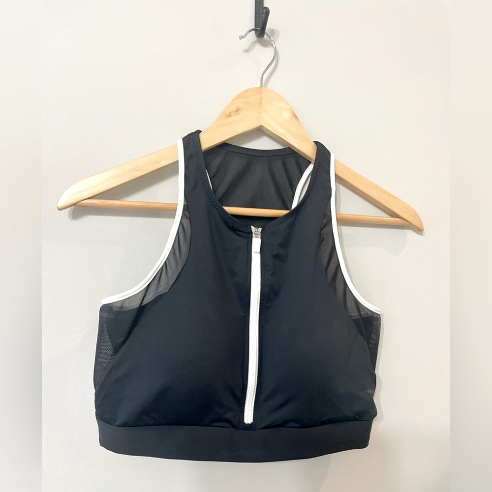 KNIX Black and White Zip-Front racetrack swim suit top
